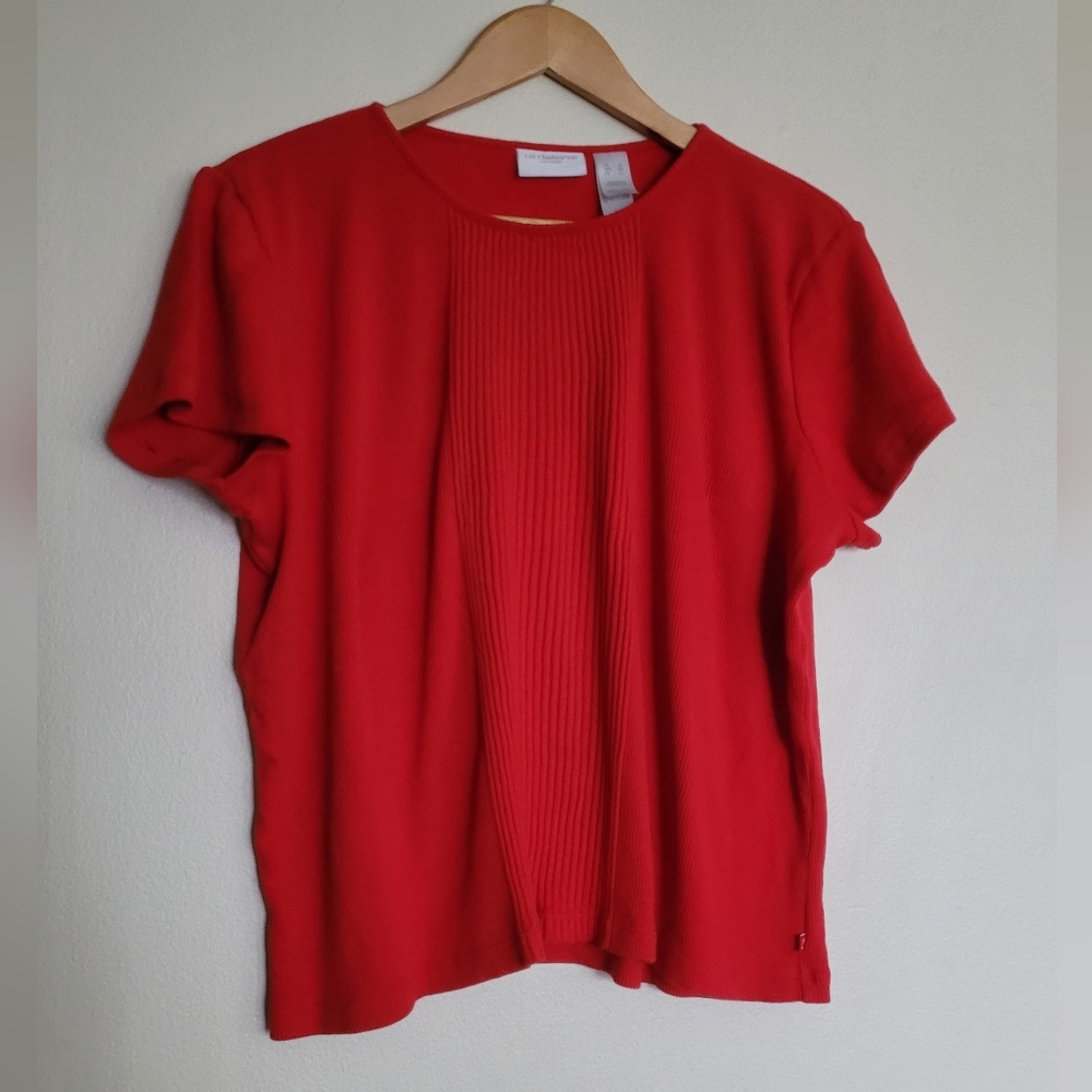 Vtg Liz Claiborne Ribbed Cotton Top, Women's XL, Bright Cherry Red